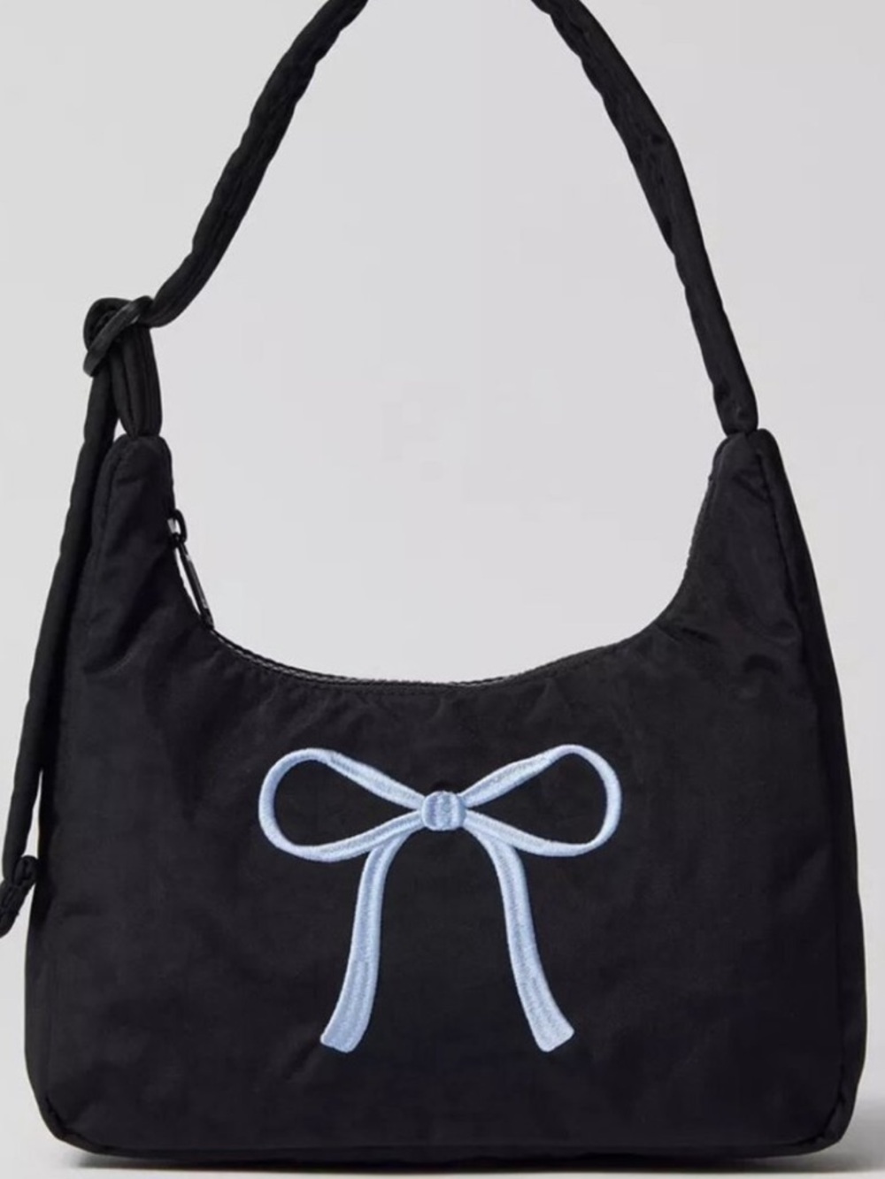 RARE Baggu Mini Nylon Shoulder Bag - Black Embroidered Bow